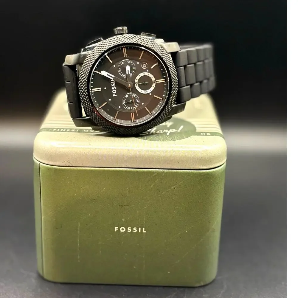 Fossil FS4487 Machine Chronograph Men’s Gunmetal Black Silicone Strap Watch